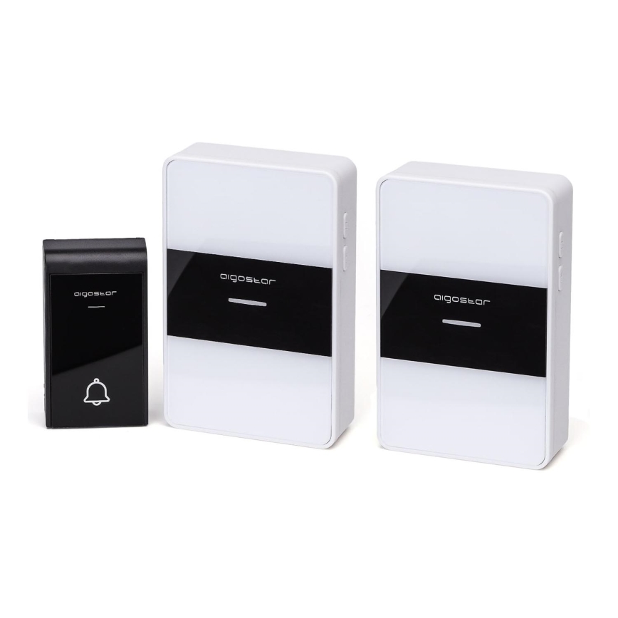 Aigostar - К-кт 2x Безжичен звънец 3xAA/12V IP44 бял/черен