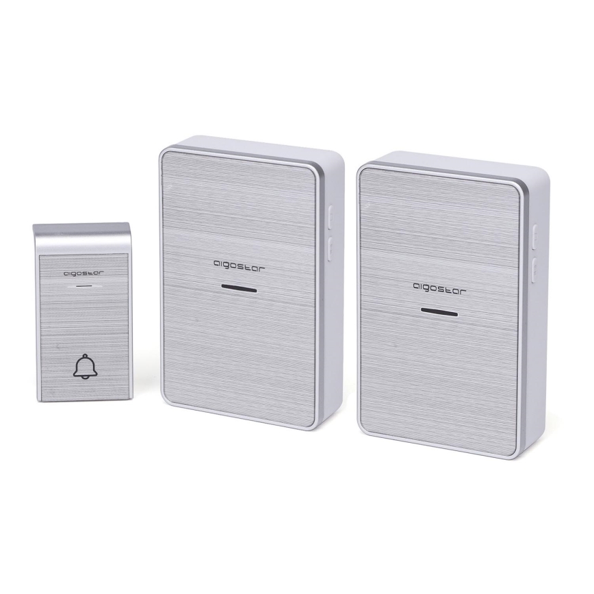 Aigostar - К-кт 2x Безжичен звънец 3xAA/12V IP44 сребрист