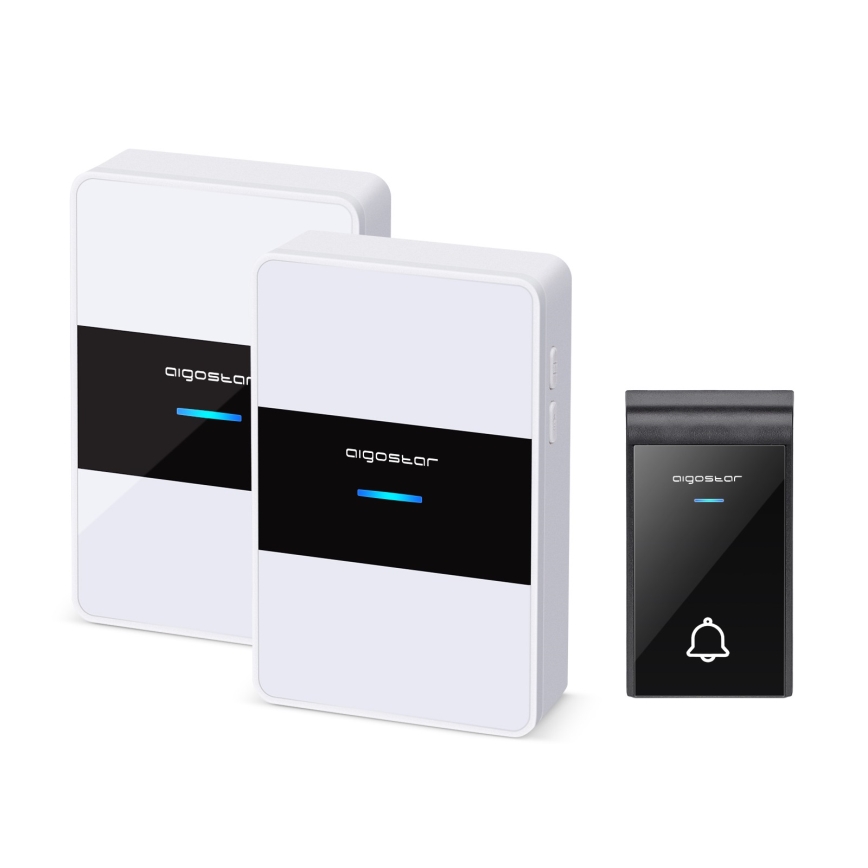 Aigostar - К-кт 2x Безжичен звънец 3xAA/12V IP44 бял/черен