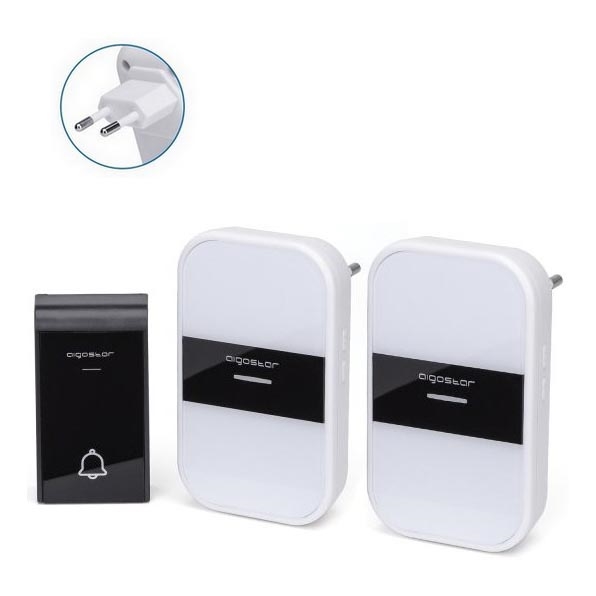 Aigostar - К-кт 2x Безжичен звънец за контакт 230V/12V IP44 бял/черен