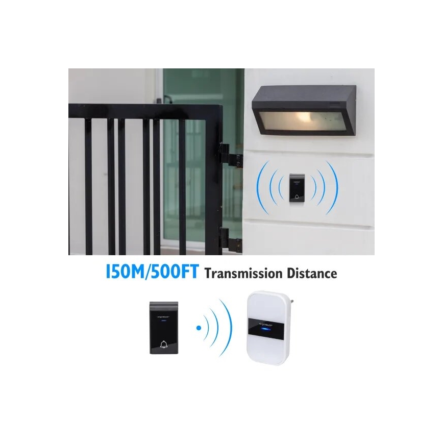 Aigostar - К-кт 2x Безжичен звънец за контакт 230V/12V IP44 бял/черен