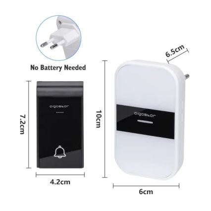 Aigostar - К-кт 2x Безжичен звънец за контакт 230V/12V IP44 бял/черен