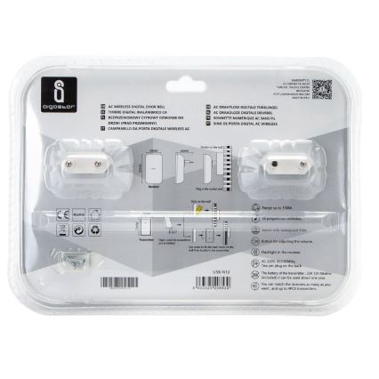 Aigostar - К-кт 2x Безжичен звънец за контакт 230V/12V IP44 бял