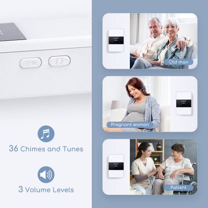 Aigostar - К-кт 2x Безжичен звънец 3xAA/12V IP44 бял/черен