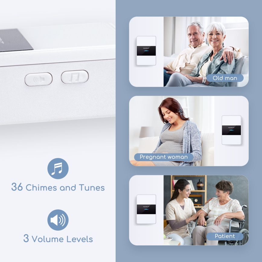 Aigostar - К-кт 2x Безжичен звънец 3xAA/12V IP44 бял/черен