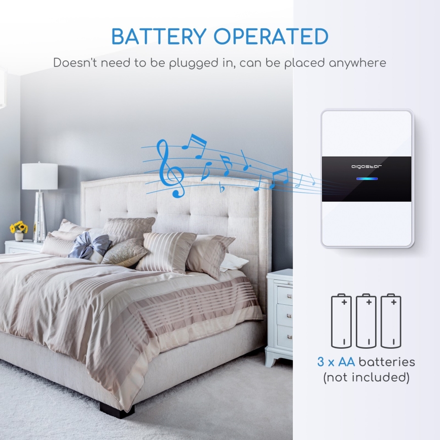 Aigostar - К-кт 2x Безжичен звънец 3xAA/12V IP44 бял/черен