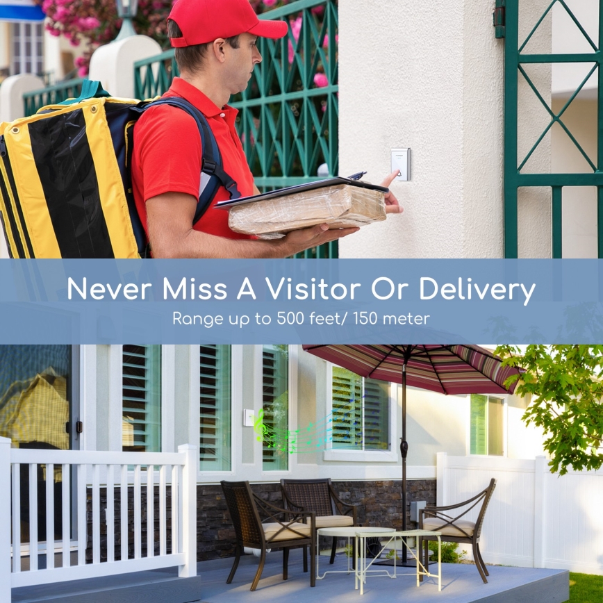 Aigostar - К-кт 2x Безжичен звънец 3xAA/12V IP44 бял