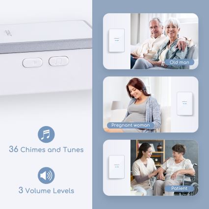 Aigostar - К-кт 2x Безжичен звънец 3xAA/12V IP44 бял