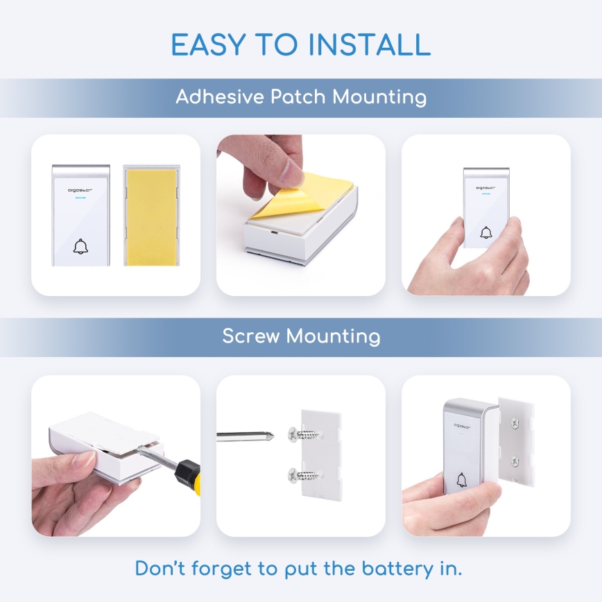 Aigostar - К-кт 2x Безжичен звънец 3xAA/12V IP44 бял