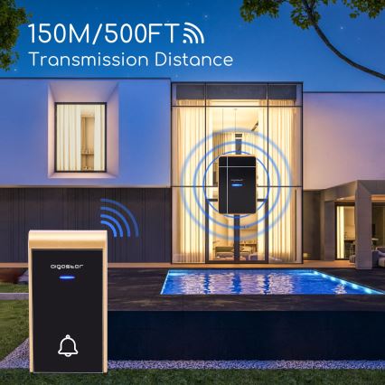 Aigostar - К-кт 2x Безжичен звънец 3xAA/12V IP44 черен