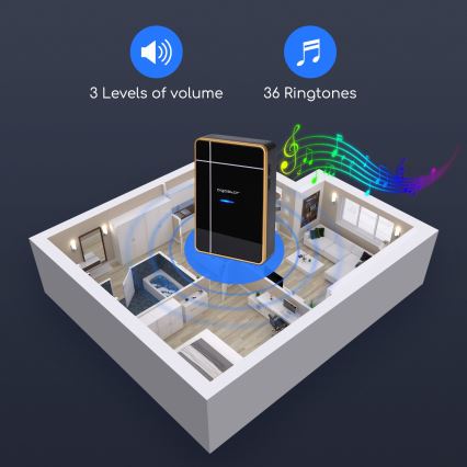Aigostar - К-кт 2x Безжичен звънец 3xAA/12V IP44 черен
