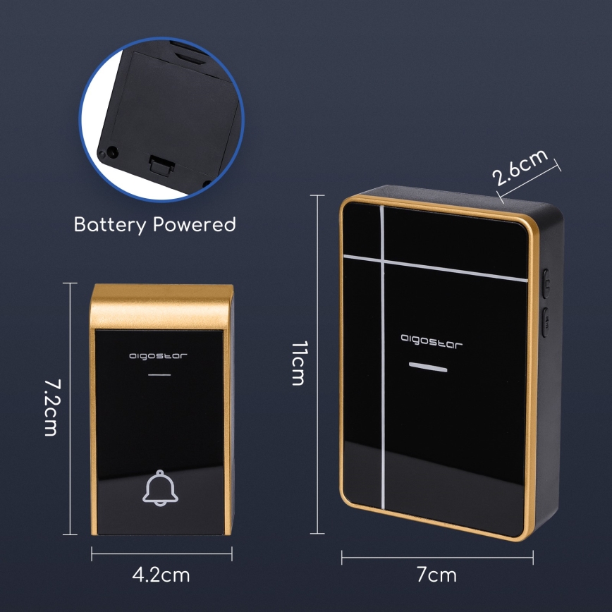 Aigostar - К-кт 2x Безжичен звънец 3xAA/12V IP44 черен