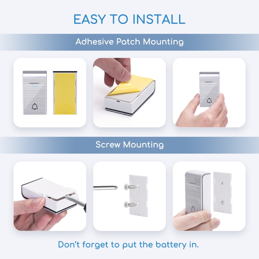 Aigostar - К-кт 2x Безжичен звънец 3xAA/12V IP44 сребрист