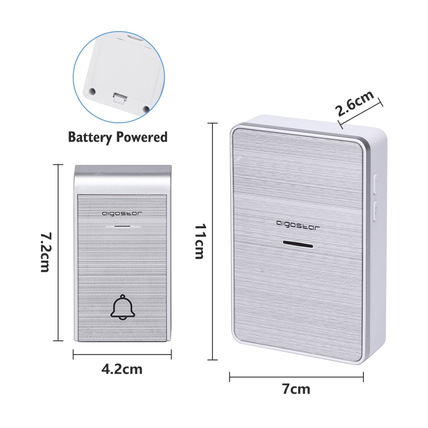 Aigostar - К-кт 2x Безжичен звънец 3xAA/12V IP44 сребрист