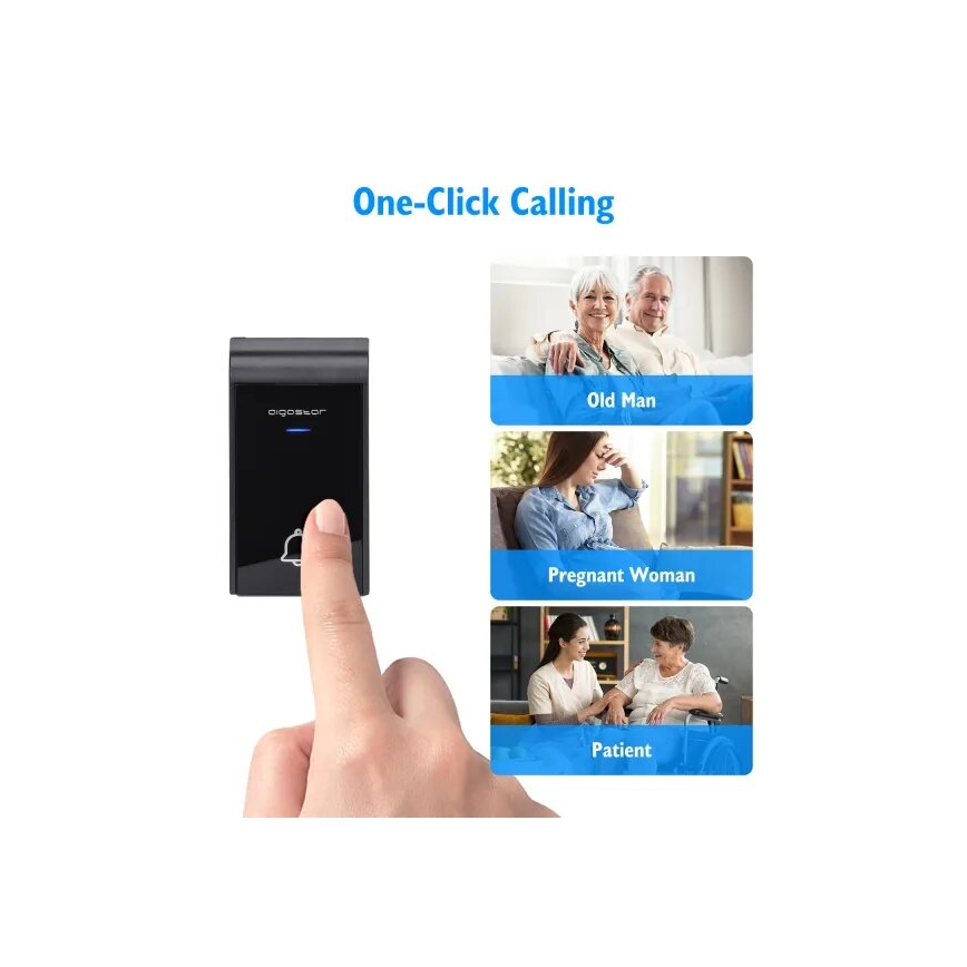 Aigostar - К-кт 2x Безжичен звънец за контакт 230V/12V IP44 бял/черен