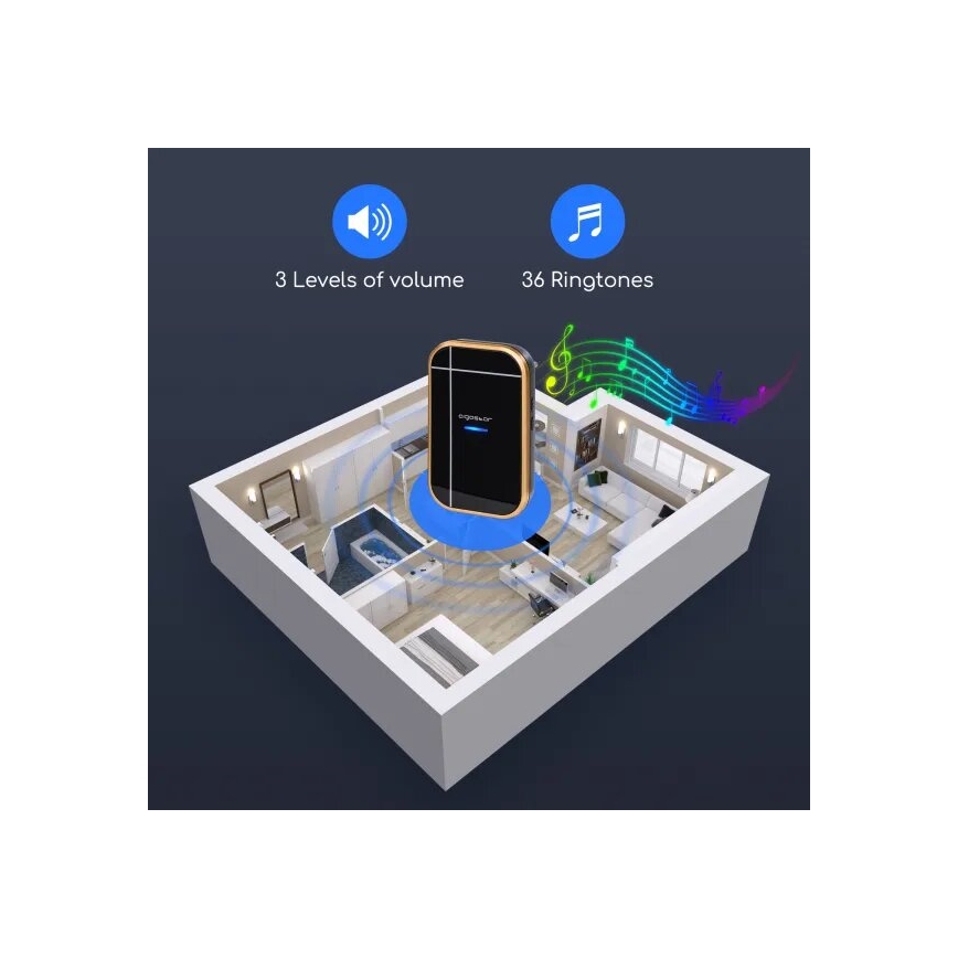 Aigostar - К-кт 2x Безжичен звънец за контакт 230V/12V IP44 черен/меден