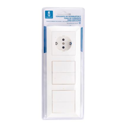 Aigostar - К-кт 2x Домашен превключвател с 2 бутона с букса 1x16A/250V SCHUKO