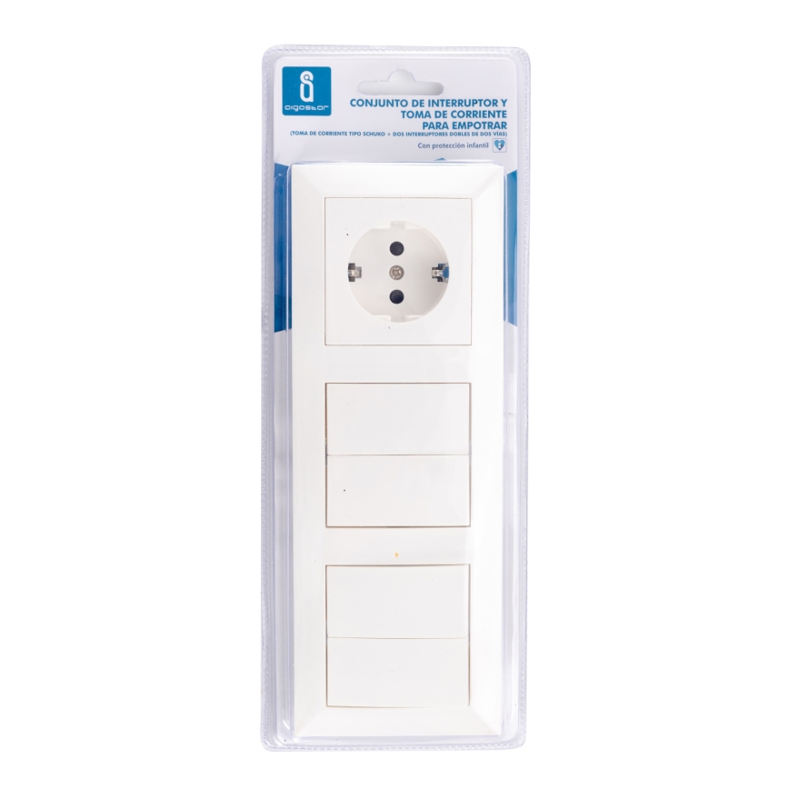 Aigostar - К-кт 2x Домашен превключвател с 2 бутона с букса 1x16A/250V SCHUKO