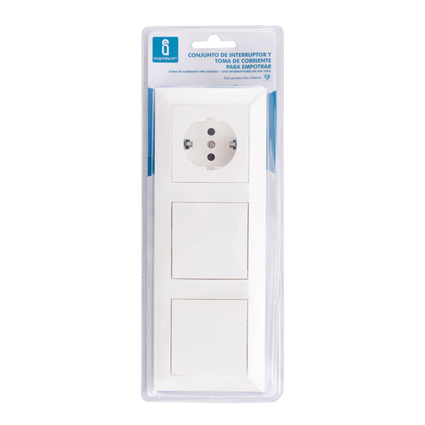 Aigostar - К-кт 2x Домашен превключвател с букса 1x16A/250V SCHUKO