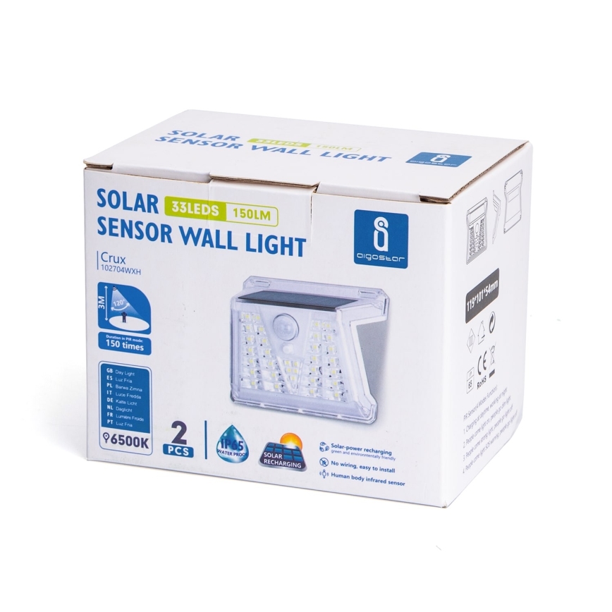Aigostar - К-кт 2x LED Екстериорна соларна лампа със сензор LED/1,48W/3,7V IP65 1200 mAh