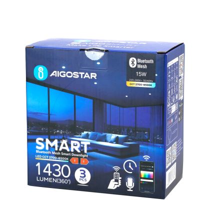 Aigostar - К-кт 3x LED Димируема лампа за вграждане MESH LED/15W/230V 2700K-6500K Ø 17 см