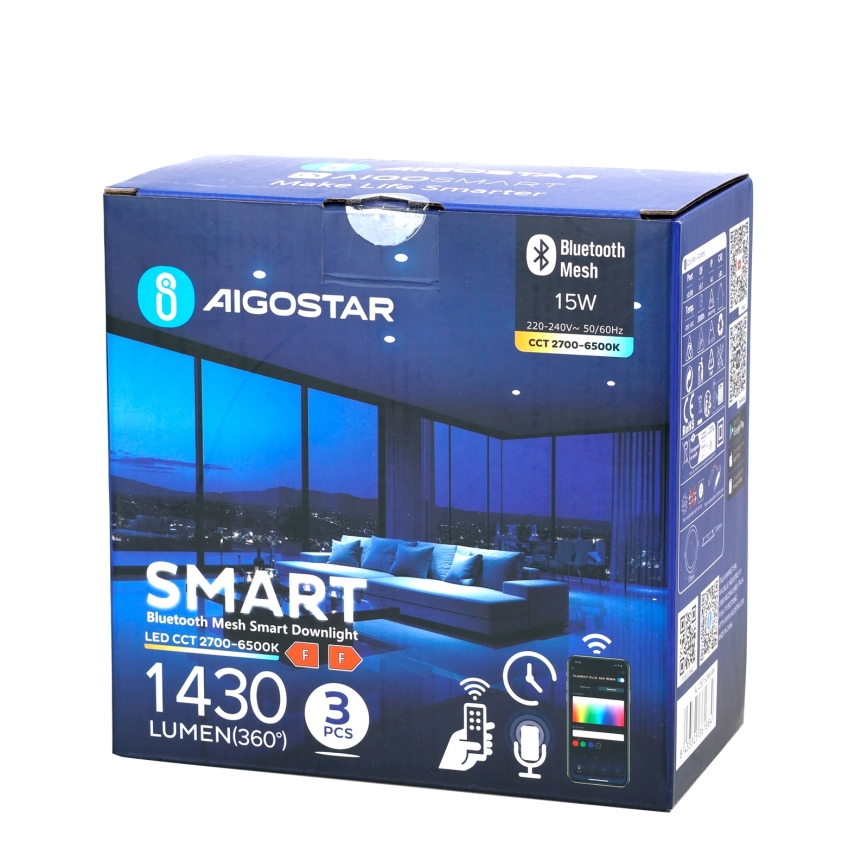 Aigostar - К-кт 3x LED Димируема лампа за вграждане MESH LED/15W/230V 2700K-6500K Ø 17 см
