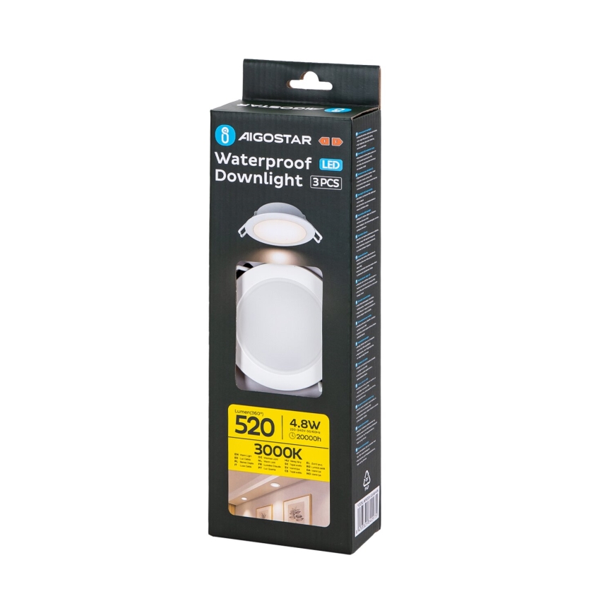 Aigostar - К-кт 3x LED Екстериорна лампа за вграждане LED/4,8W/230V 3000K IP65 бял