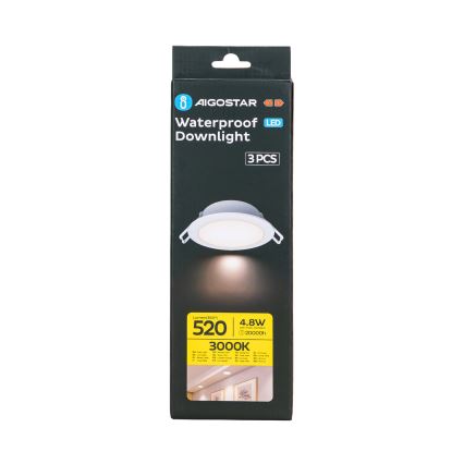 Aigostar - К-кт 3x LED Екстериорна лампа за вграждане LED/4,8W/230V 3000K IP65 бял