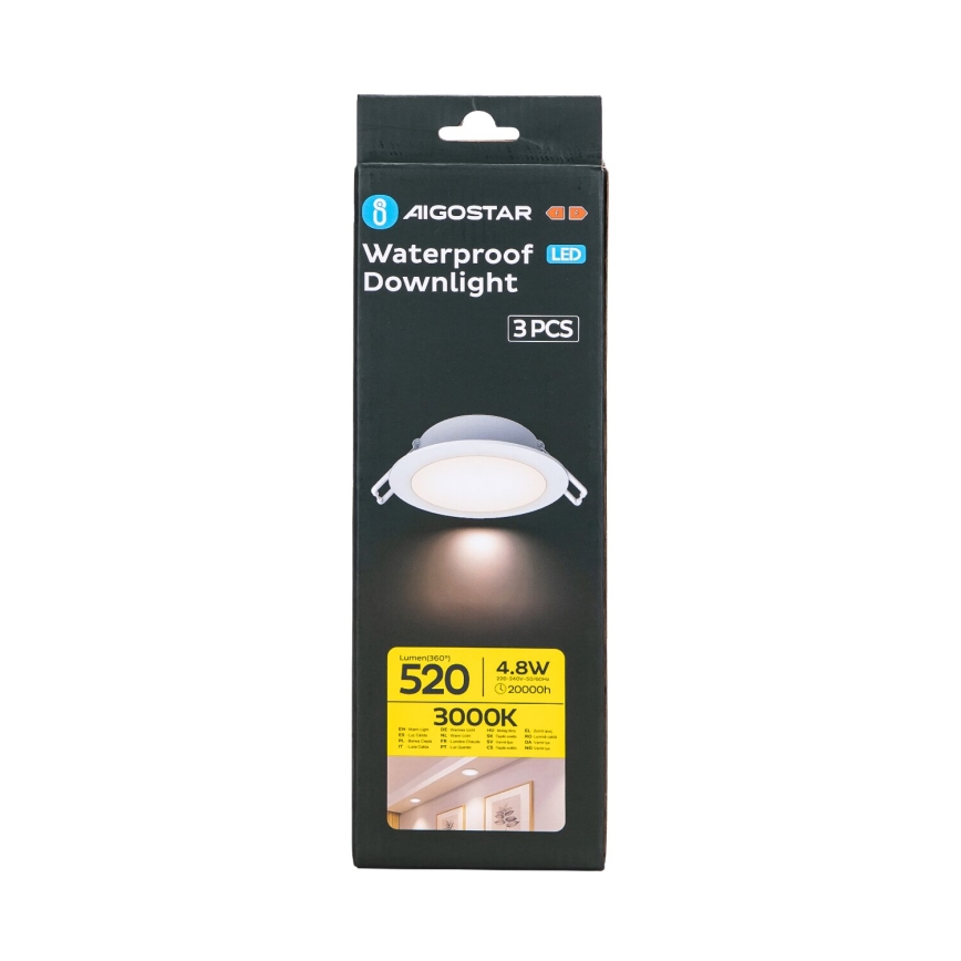 Aigostar - К-кт 3x LED Екстериорна лампа за вграждане LED/4,8W/230V 3000K IP65 бял
