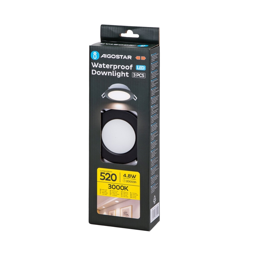 Aigostar - К-кт 3x LED Екстериорна лампа за вграждане LED/4,8W/230V 3000K IP65 черен