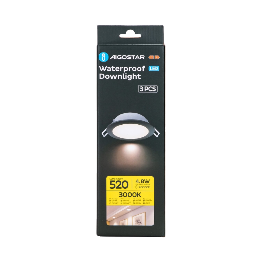 Aigostar - К-кт 3x LED Екстериорна лампа за вграждане LED/4,8W/230V 3000K IP65 черен
