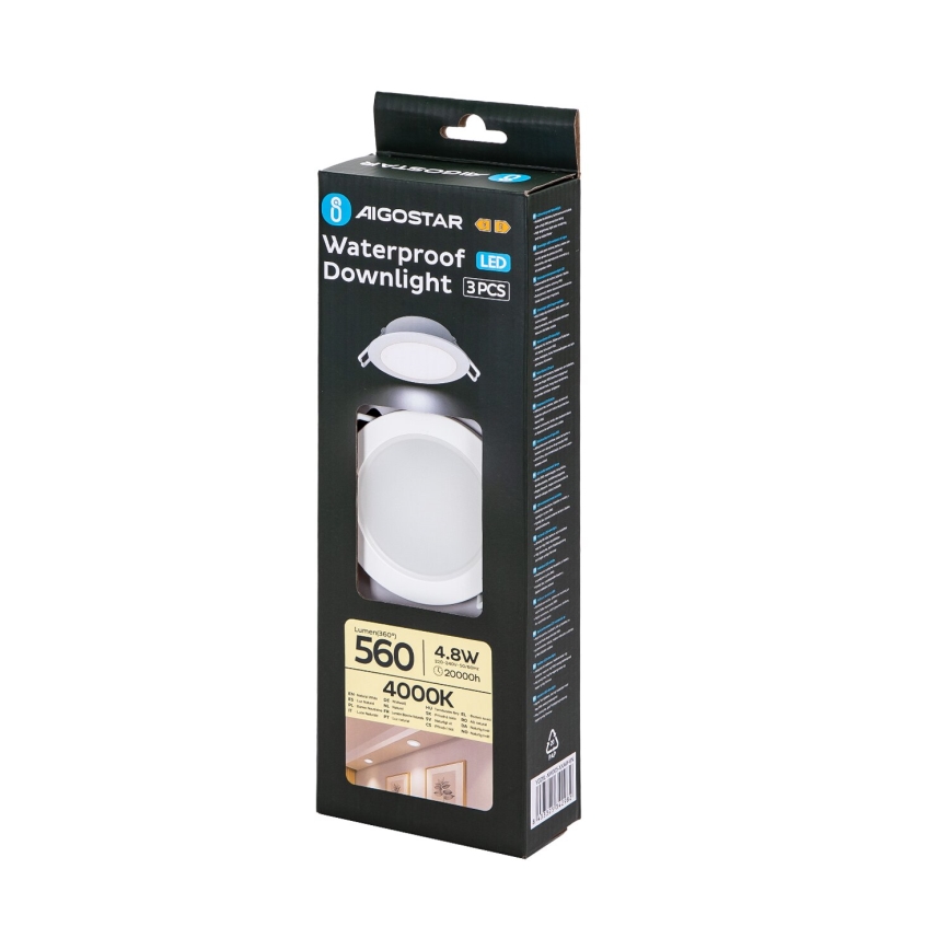 Aigostar - К-кт 3x LED Екстериорна лампа за вграждане LED/4,8W/230V 4000K IP65 бял
