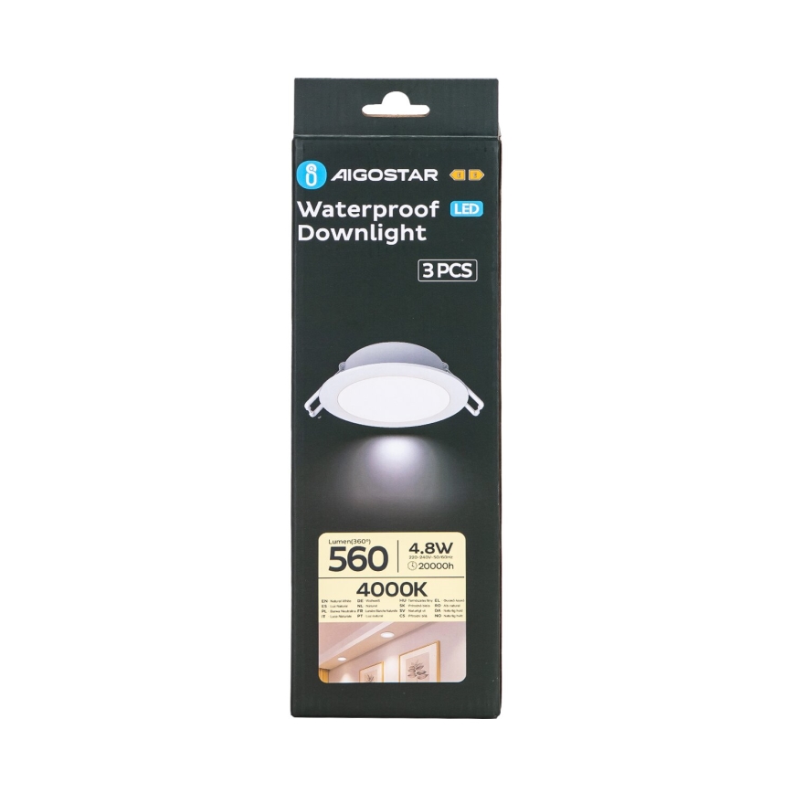 Aigostar - К-кт 3x LED Екстериорна лампа за вграждане LED/4,8W/230V 4000K IP65 бял