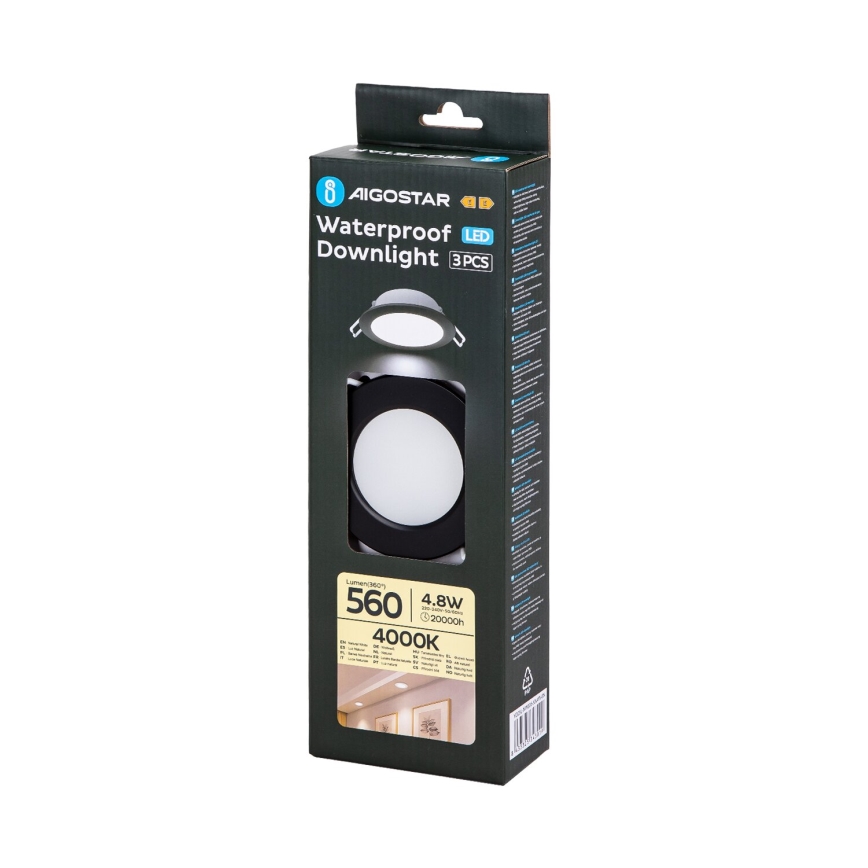 Aigostar - К-кт 3x LED Екстериорна лампа за вграждане LED/4,8W/230V 4000K IP65 черен