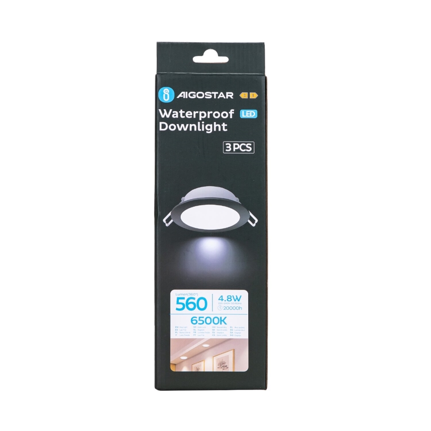 Aigostar - К-кт 3x LED Екстериорна лампа за вграждане LED/4,8W/230V 6500K IP65 черен