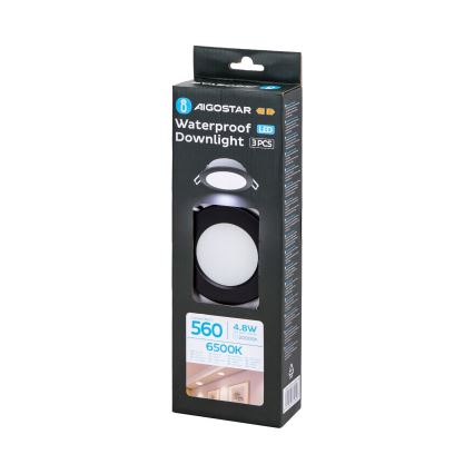 Aigostar - К-кт 3x LED Екстериорна лампа за вграждане LED/4,8W/230V 6500K IP65 черен