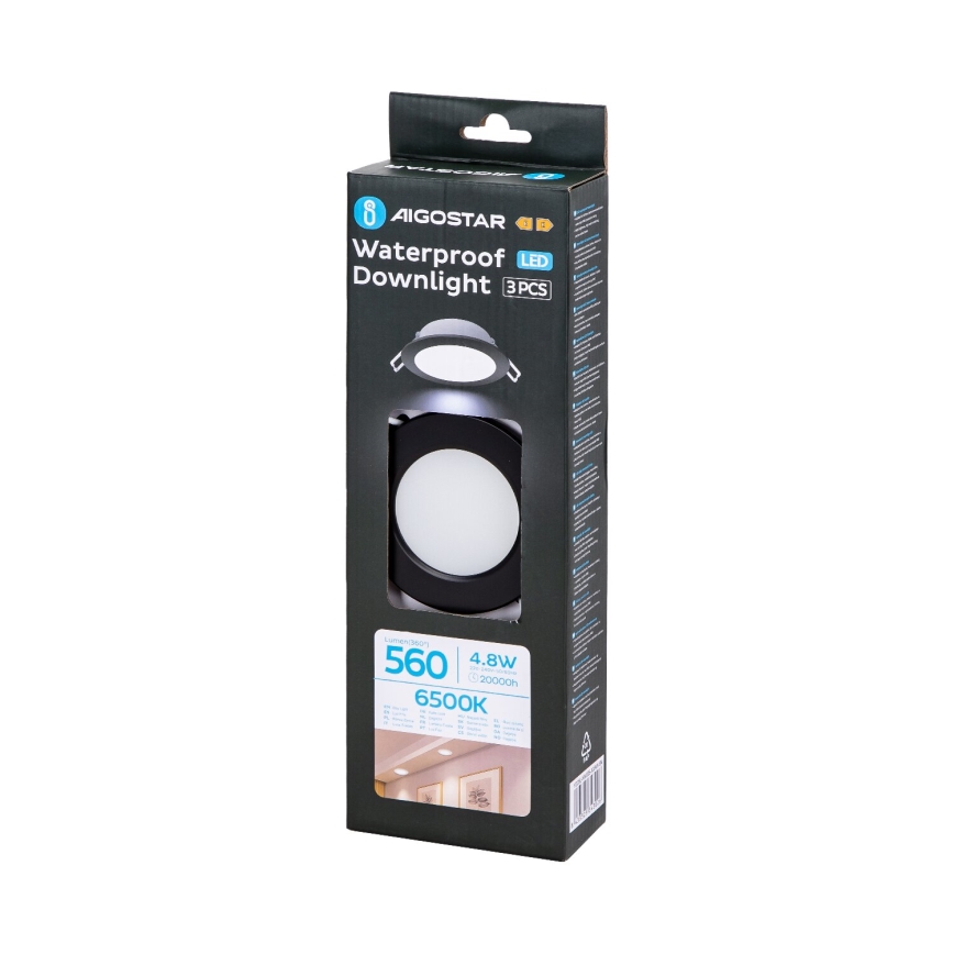 Aigostar - К-кт 3x LED Екстериорна лампа за вграждане LED/4,8W/230V 6500K IP65 черен