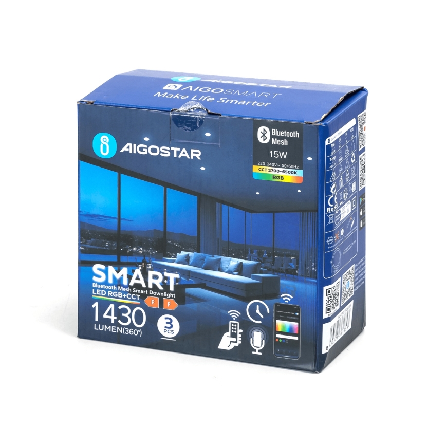 Aigostar - К-кт 3x LED RGB Димируема лампа за вграждане MESH LED/15W/230V 2700K-6500K Ø 17 см