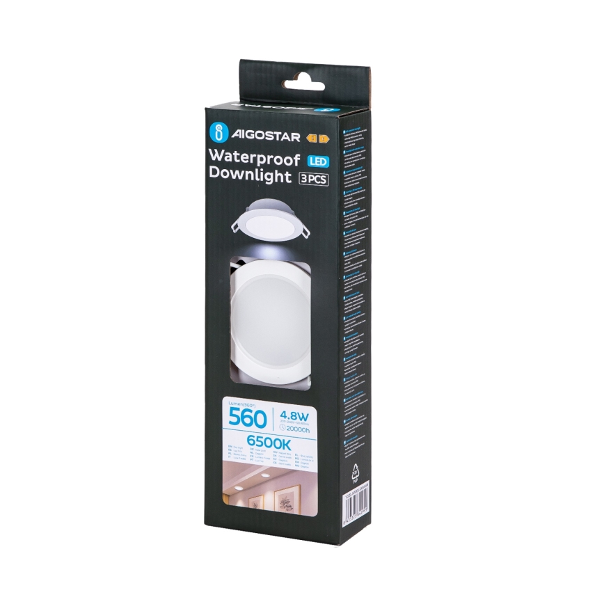 Aigostar - Комплект 3x LED осветление за баня LED/4,8W/230V IP65 бяло
