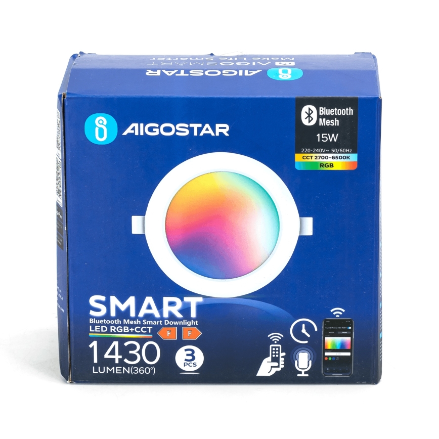 Aigostar - Комплект от 3 бр. димируеми LED RGBW вградени осветителни тела MESH LED/15W/230V 2700K-6500K Ø17 см