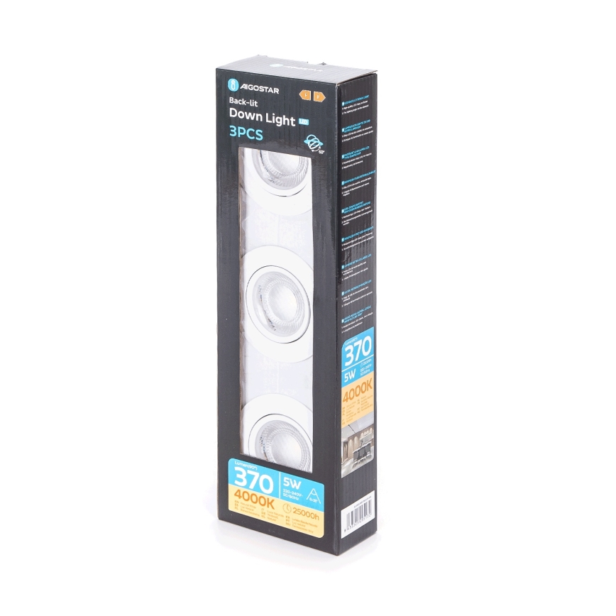 Aigostar - Комплект 3x LED Встраиваемо осветление LED/5W/230V 4000K Ø 8,5 см бяло
