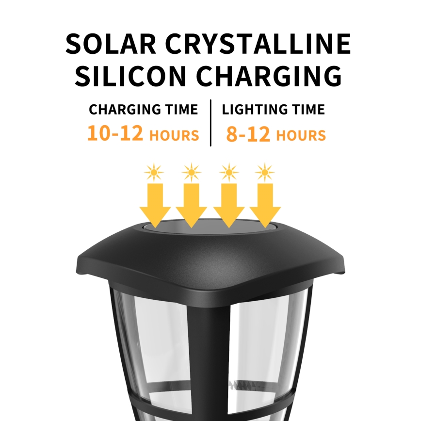 Aigostar - Комплект 12x LED соларни лампи LED/0,06W/2V 33,8 cm 6500K 100 mAh IP44 черни