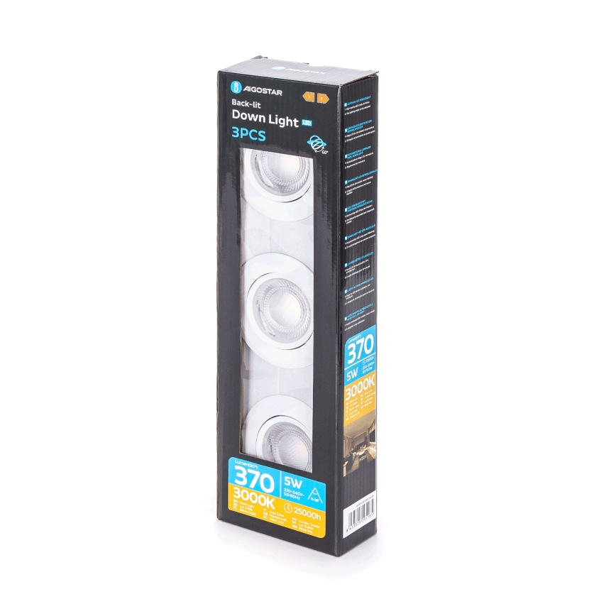 Aigostar - Комплект от 3 вградени LED осветителни тела LED/5W/230V 3000K Ø 8,5 см, бели