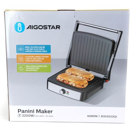 Aigostar - Контактен грил 2200W/230V черен/неръждаема стомана