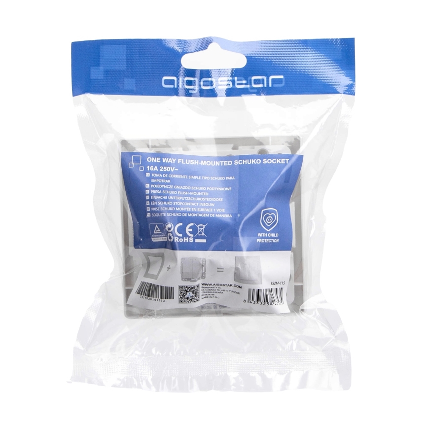 Aigostar - Контактна розетка SCHUKO с рамка, 250V, бяла