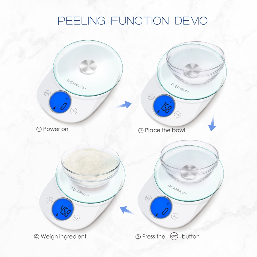 Aigostar - Кухненска везна 2xCR2032 бял