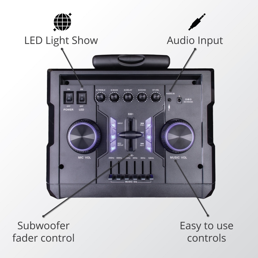 AKAI ABTS-112 - Безжичен високоговорител 300W/230V 7000 mAh + дистанционно управление