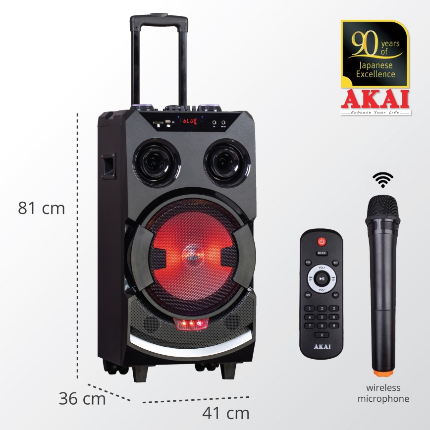AKAI ABTS-112 - Безжичен високоговорител 300W/230V 7000 mAh + дистанционно управление