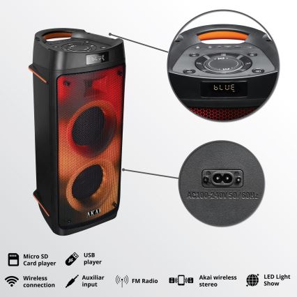 AKAI PARTY BOX 810 - Безжичен високоговорител 65W/230V 5000 mAh + дистанционно управление