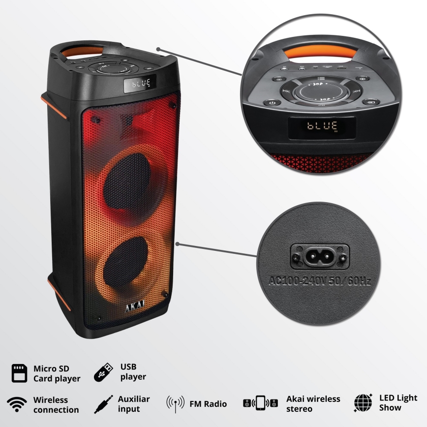 AKAI PARTY BOX 810 - Безжичен високоговорител 65W/230V 5000 mAh + дистанционно управление